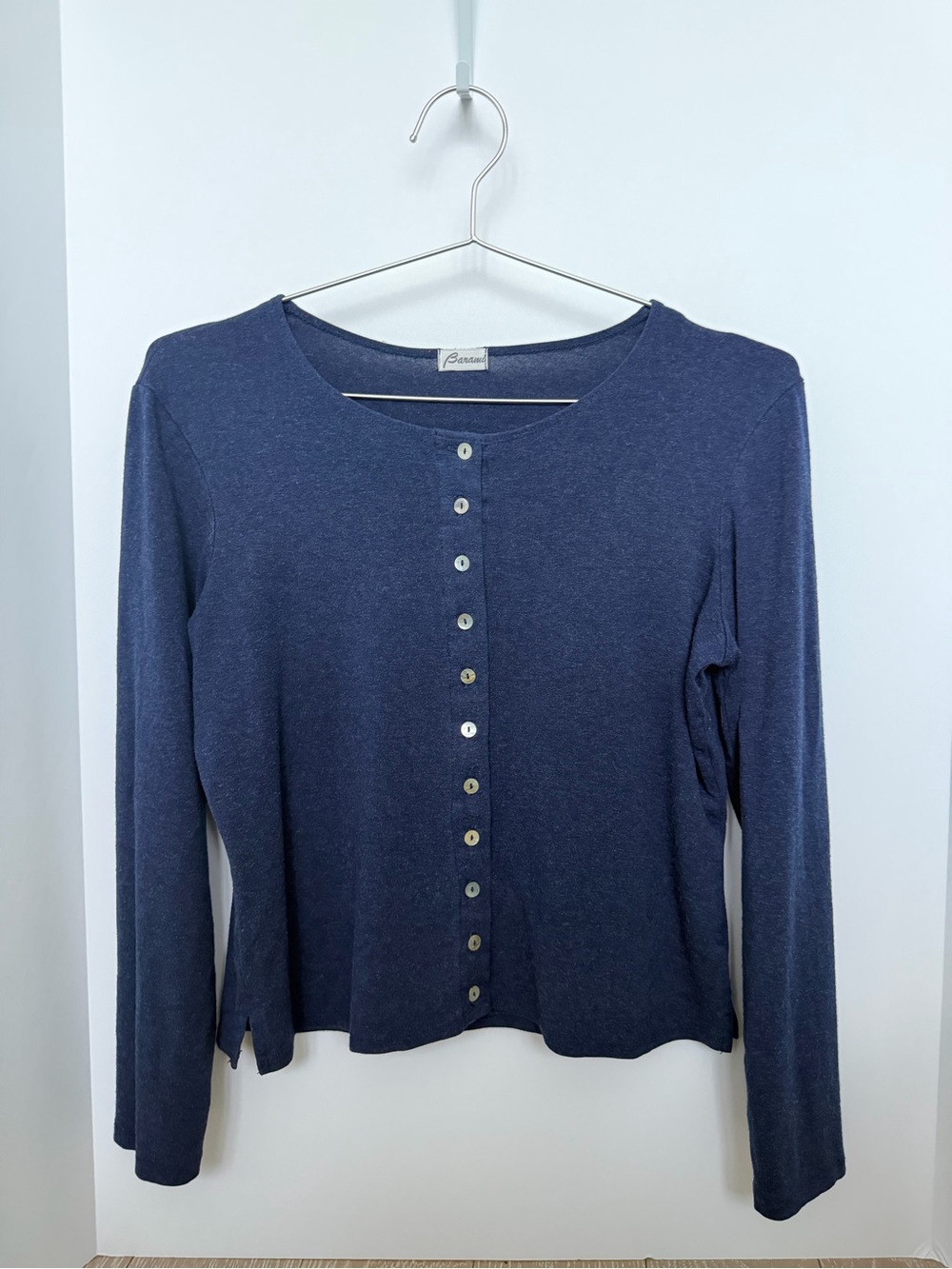 Navy Button-Front Cardigan with Mother of Pearl Buttons